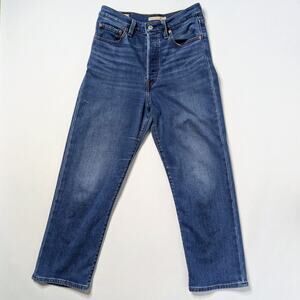 Levi's Premium Ribcage Straight Ankle 27 Blue Medium Button Fly High Rise